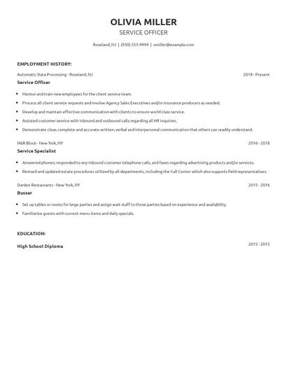 Service Officer Resume