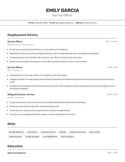 Service Officer Resume