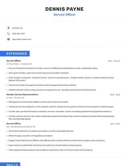 Service Officer Resume
