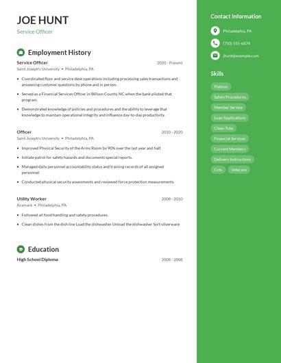 Service Officer Resume