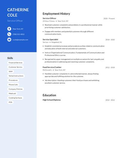 Service Officer Resume