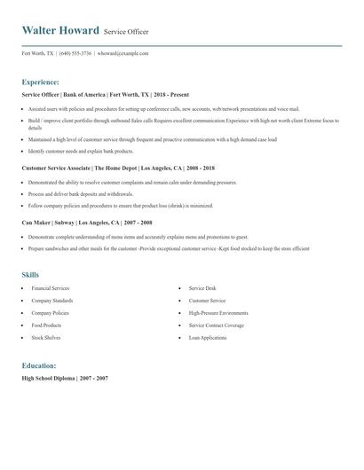 Service Officer Resume