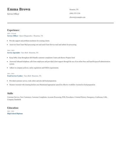 Service Officer Resume