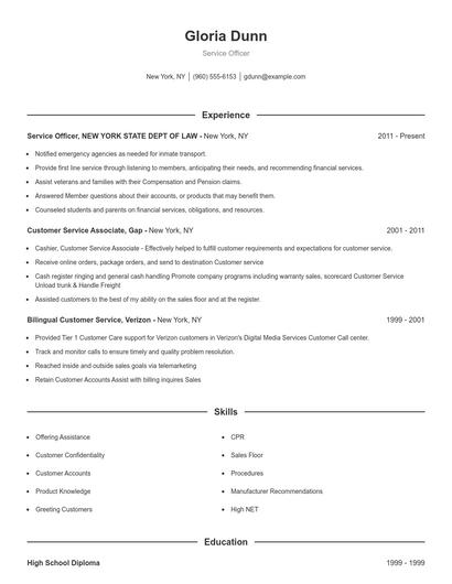 Service Officer Resume