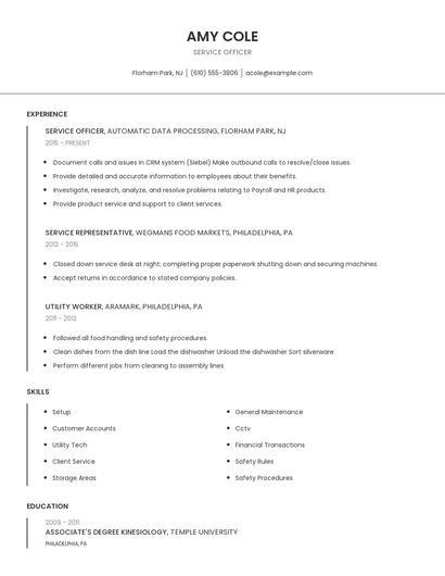 Service Officer Resume