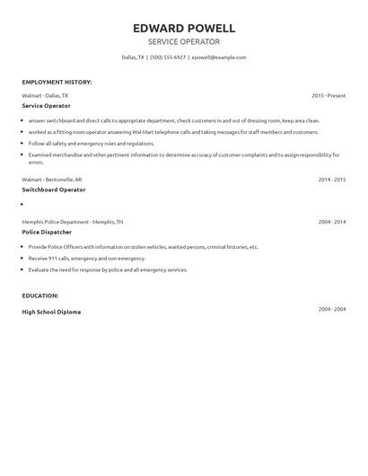 Service Operator Resume