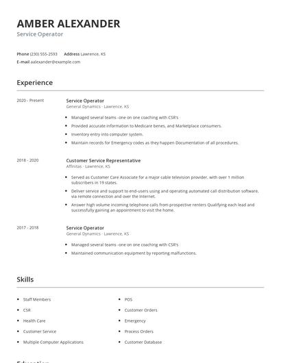 Service Operator Resume