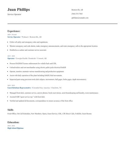 Service Operator Resume