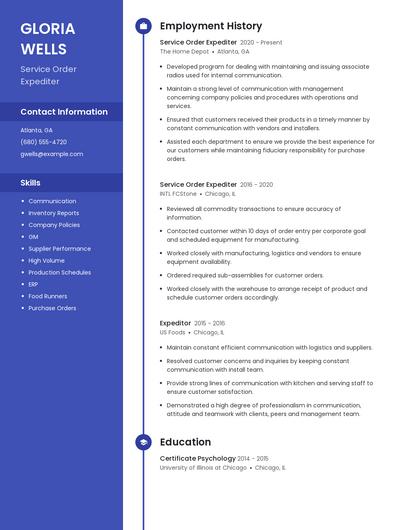Service Order Expediter Resume