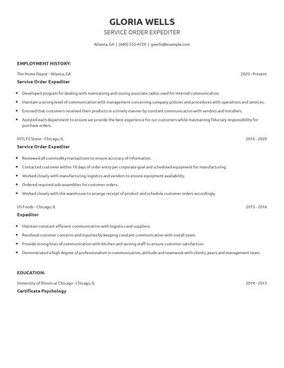 Service Order Expediter Resume