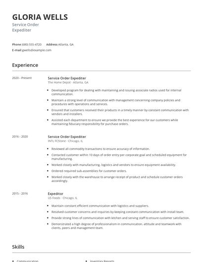 Service Order Expediter Resume