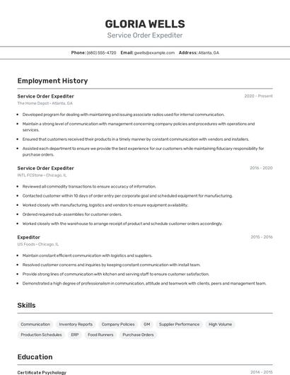 Service Order Expediter Resume