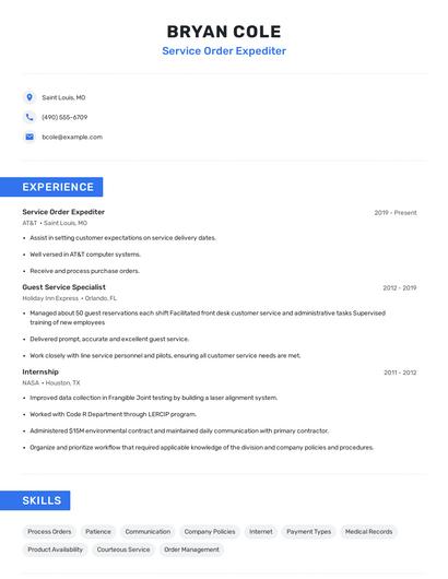 Service Order Expediter Resume