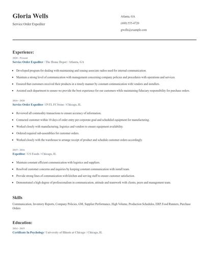 Service Order Expediter Resume