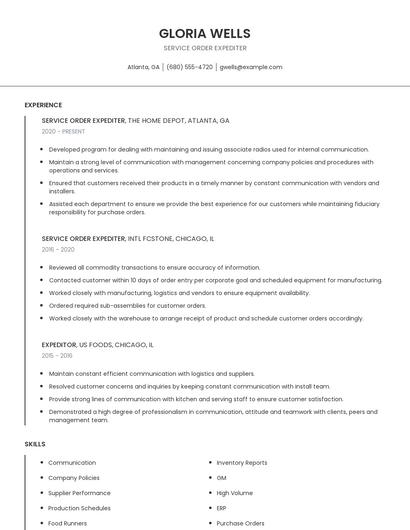 Service Order Expediter Resume