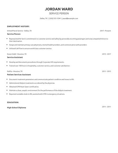 Service Person Resume