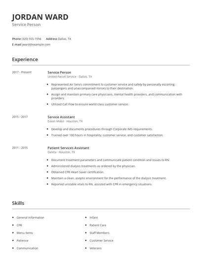 Service Person Resume