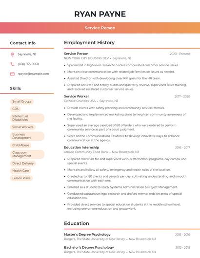 Service Person Resume