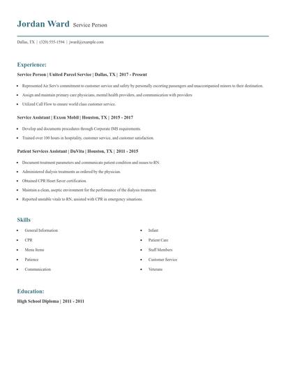 Service Person Resume