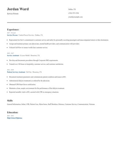 Service Person Resume