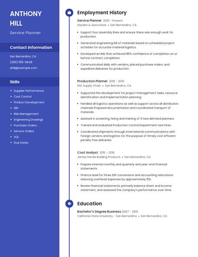 Service Planner Resume