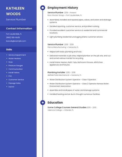 Service Plumber Resume