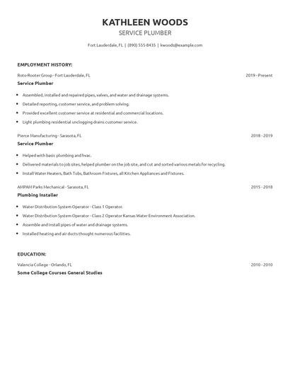 Service Plumber Resume