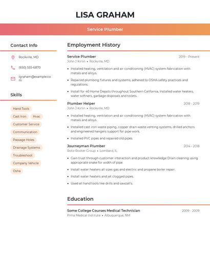 Service Plumber Resume