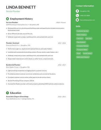 Service Plumber Resume