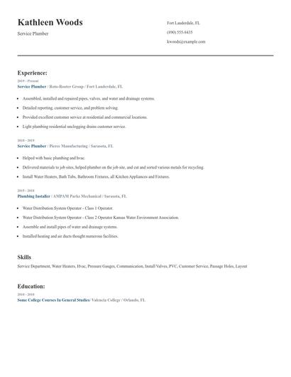 Service Plumber Resume