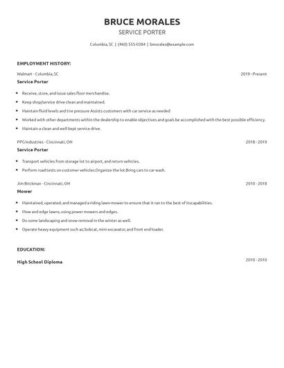Service Porter Resume