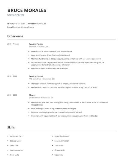 Service Porter Resume