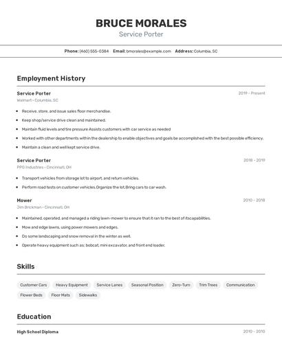 Service Porter Resume