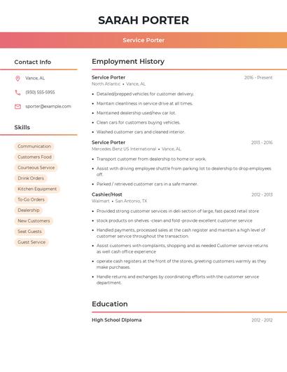 Service Porter Resume