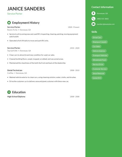 Service Porter Resume