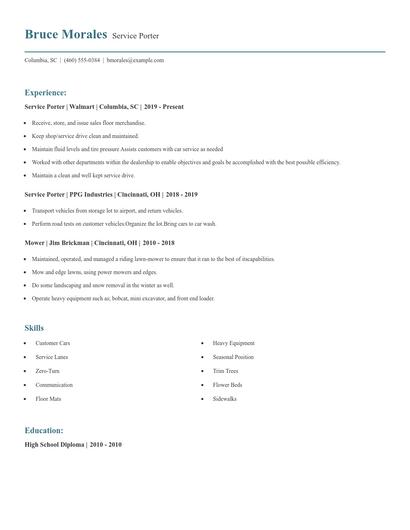 Service Porter Resume
