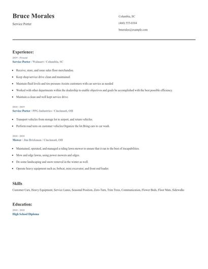 Service Porter Resume