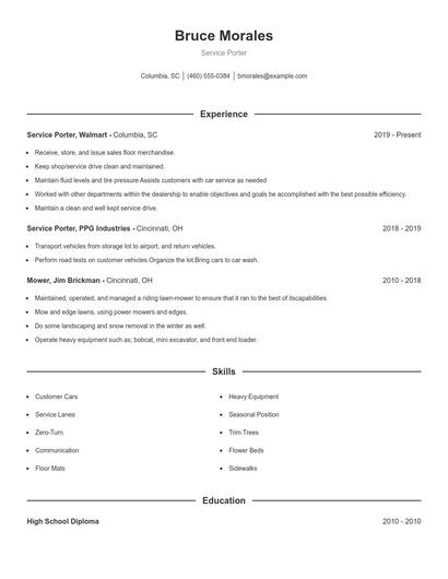 Service Porter Resume