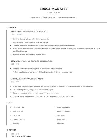 Service Porter Resume