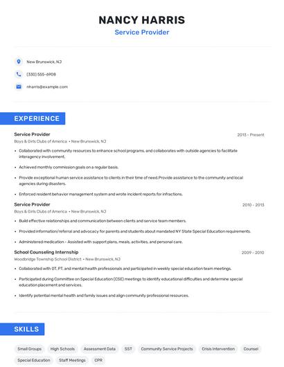 Service Provider Resume