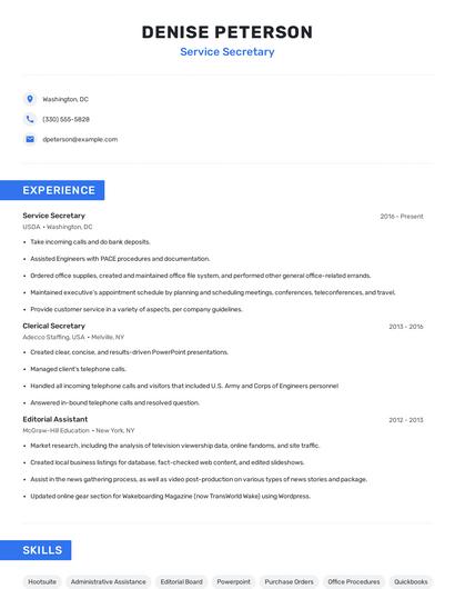 Service Secretary Resume