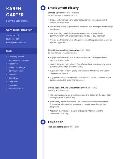 Service Specialist Resume
