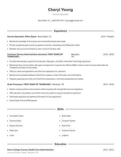 Service Specialist Resume