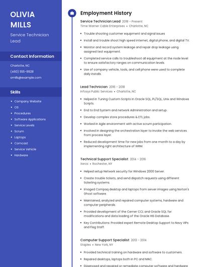 Service Technician Lead Resume