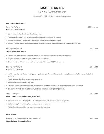 Service Technician Lead Resume