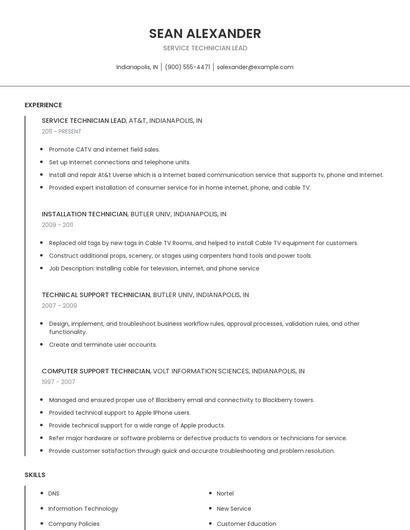 Service Technician Lead Resume