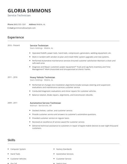 Service Technician Resume