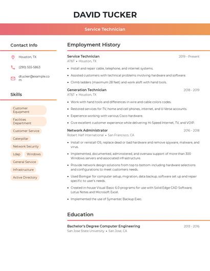 Service Technician Resume