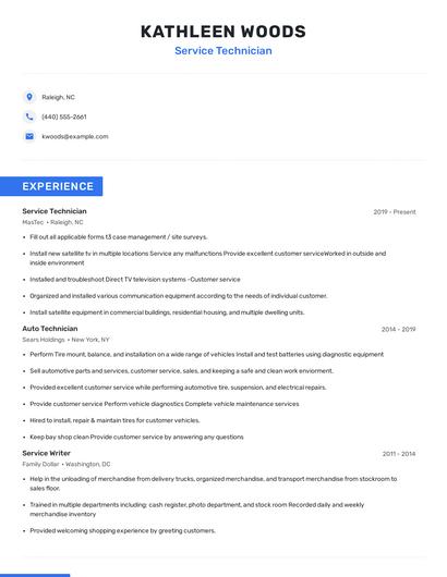 Service Technician Resume
