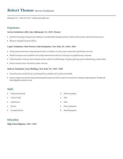 Service Technician Resume